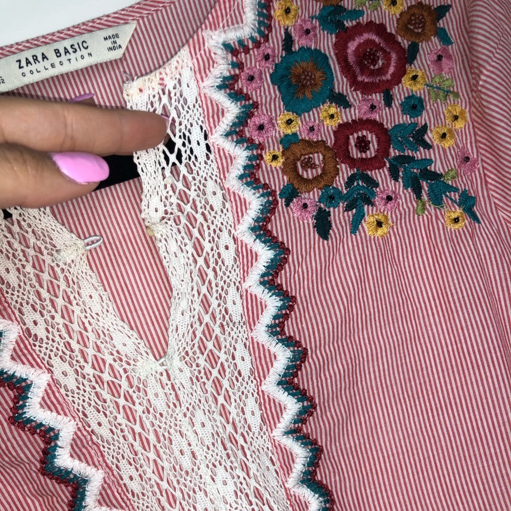 Zara embroidery striped shirt